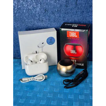 M3 Mini Portable Speaker and Airpods Pro 