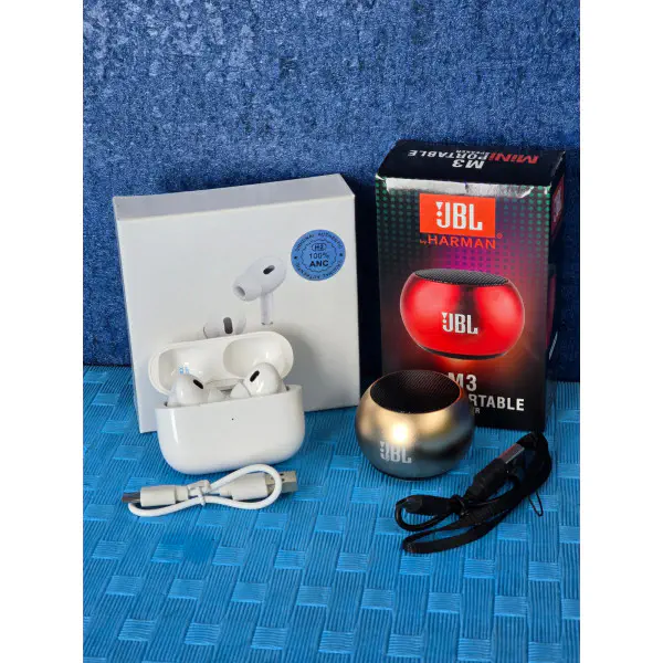 M3 Mini Portable Speaker and Airpods Pro 