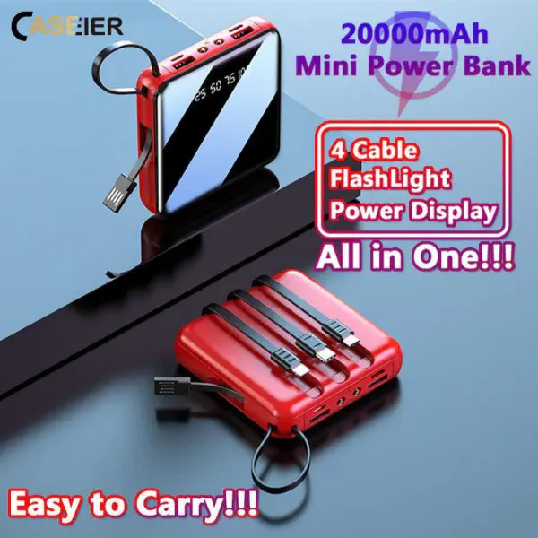 20000 MAH Powerbank With LED Display And All In One Cable Set