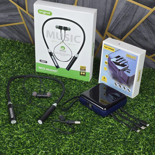 Smart power bank & HM 01 Neckband Combo