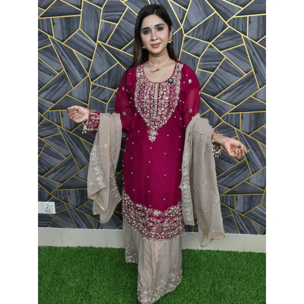 সারারা থ্রি পিস   Maroon