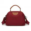 New Portable Nylon Cloth with Cowhide Shoulder Bag (Red)