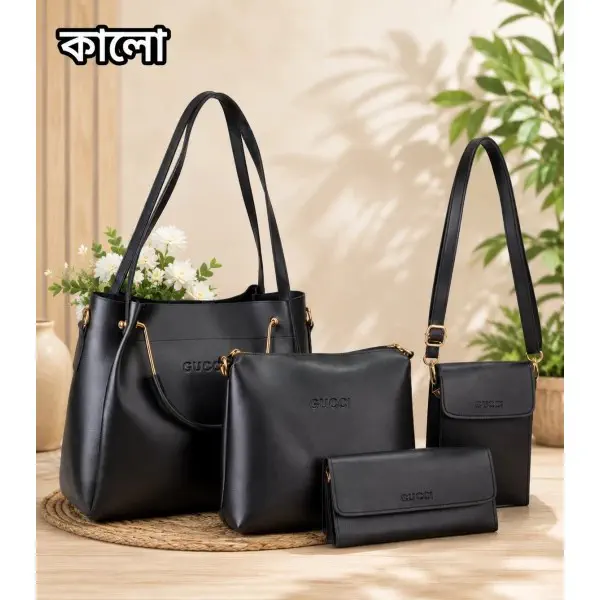 4pcs Combo Women Best Leather Tote Bag (Black)