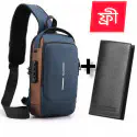 USB charging shoulder bag (Blue shape+Wallet )
