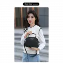 New Portable Nylon Cloth with Cowhide Shoulder Bag (Black)