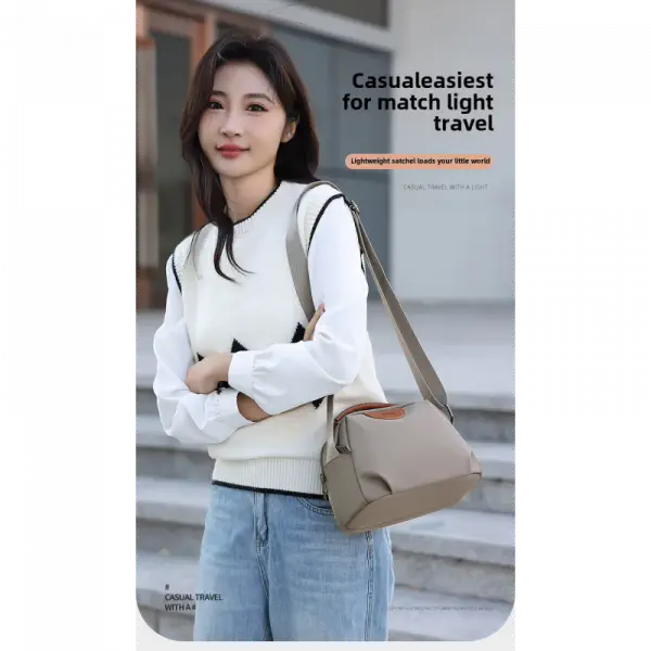 New Portable Nylon Cloth with Cowhide Shoulder Bag (Grey)