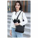 New Portable Nylon Cloth with Cowhide Shoulder Bag (Black)
