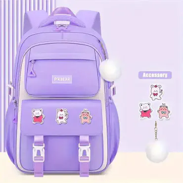 Kids Backpack Children School Bags for Girls Orthopedic Waterproof Primary Schoolbag Book Bag (Purple Color)