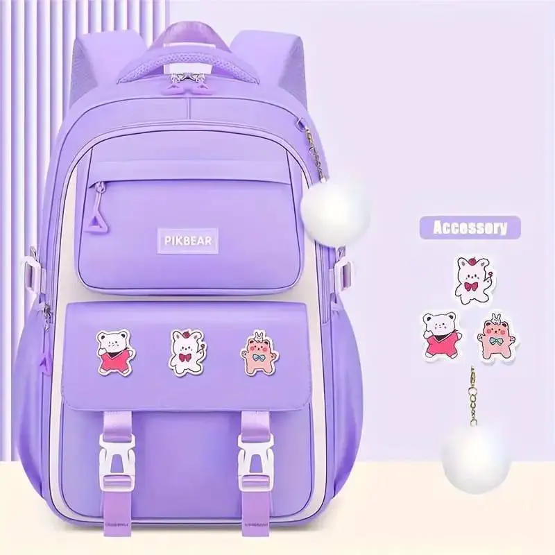 Kids Backpack Children School Bags for Girls Orthopedic Waterproof Primary Schoolbag Book Bag (Purple Color)