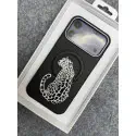 premium leather-texture phone case featuring an elegant embroidered leopard design