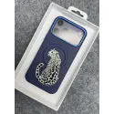 premium leather-texture phone case featuring an elegant embroidered leopard design