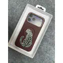 premium leather-texture phone case featuring an elegant embroidered leopard design