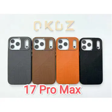  OKDZ branded phone cases for the iPhone 17 Pro Max featuring a textured aramid fiber design and specialized camera protection.