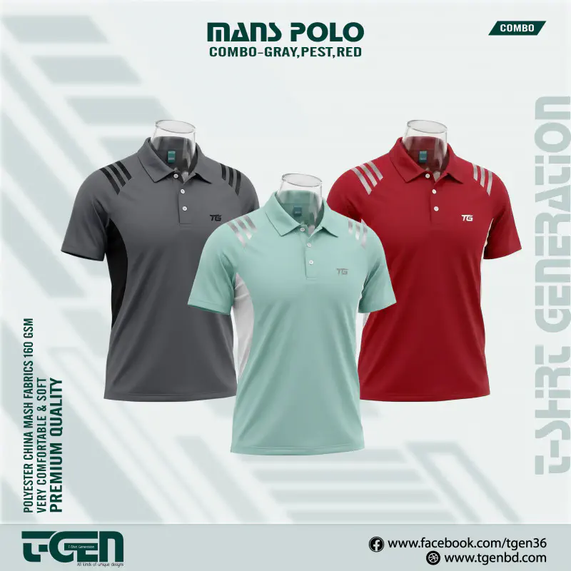 Mash Polo 3 Pcs Combo - Gray_Pest_Red