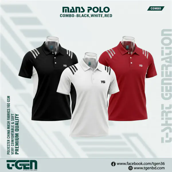 Mash Polo 3 Pcs Combo - Black_White_Red