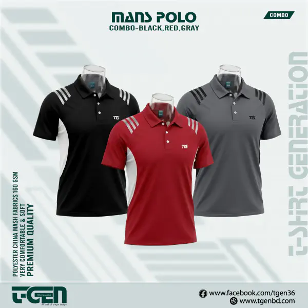 Mash Polo 3 Pcs Combo - Black_Red_Gray