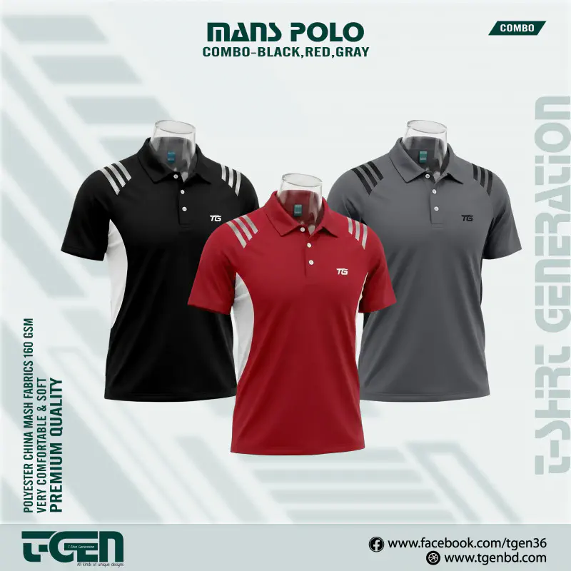 Mash Polo 3 Pcs Combo - Black_Red_Gray