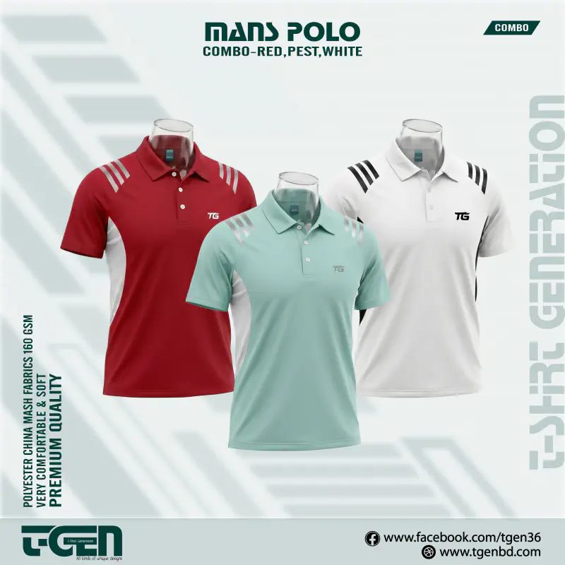 Mash Polo 3 Pcs Combo -Red_Pest_White