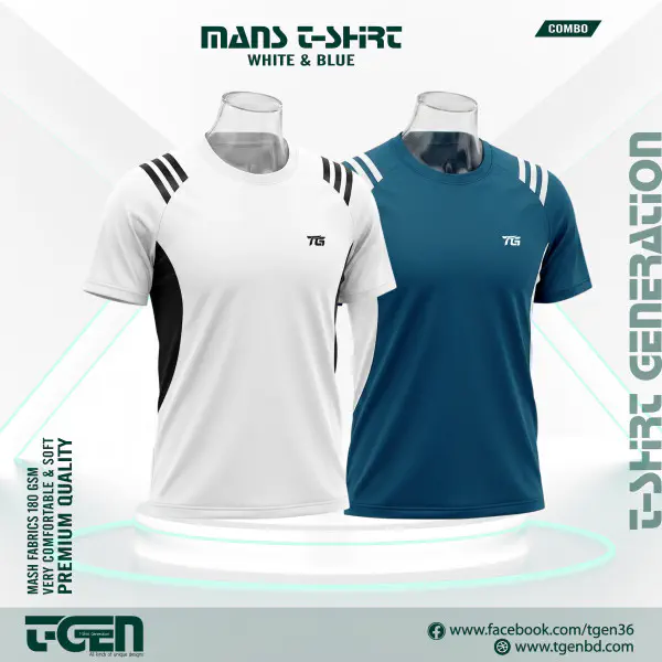 Mesh T-Shirt 2 Pcs Combo - White_Petrol