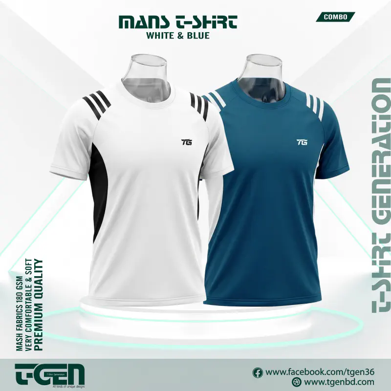 Mesh T-Shirt 2 Pcs Combo - White_Petrol