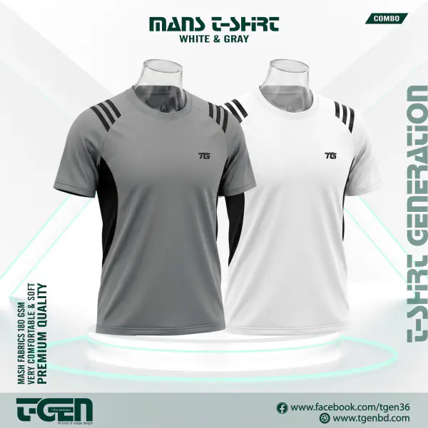 Mesh T-Shirt 2 Pcs Combo - Gray_White