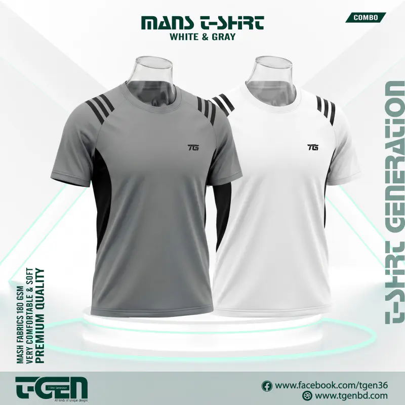 Mesh T-Shirt 2 Pcs Combo - Gray_White