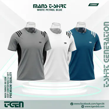 Mesh T-Shirt 3 Pcs Combo - Gray_White_Petrol