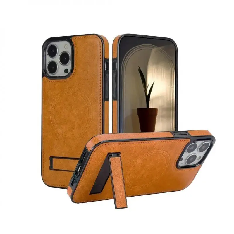 Premium Protection, Quality Design, Comfort Grip PU Leather Magsafe Kickstand Case for iPhone
