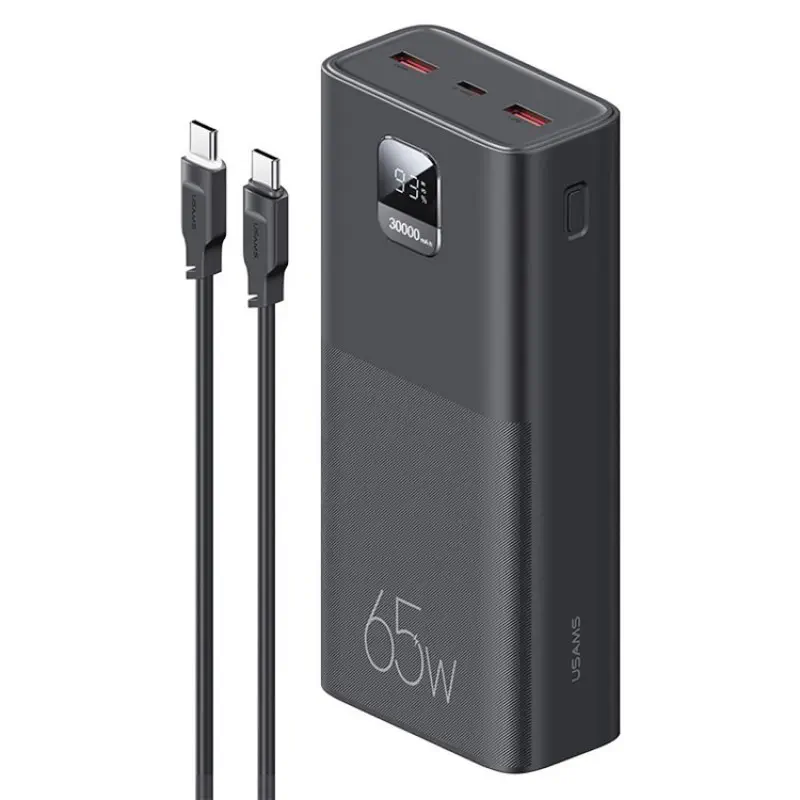 USAMS-AT 65W Yattu Series Fast Charging Kit 30000mAh Power Bank with PD 100W Type-C to Type-C Cable.