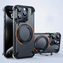 Creative Aluminum Metal Corner Bumper Frameless Phone Cover With Rotatable Ring Stand Phone Case for iPhone