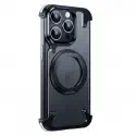 Creative Aluminum Metal Corner Bumper Frameless Phone Cover With Rotatable Ring Stand Phone Case for iPhone