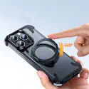 Creative Aluminum Metal Corner Bumper Frameless Phone Cover With Rotatable Ring Stand Phone Case for iPhone