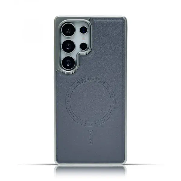 Luxury Business Plating Frame Leather Magnetic Wireless Charger Case For Samsung Galaxy S25 Ultra S24 Ultra