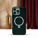 Luxury Leather Magnetic Wireless Charging Supported Metal Ring Stand Case For Iphone  16 To 16 Pro Max