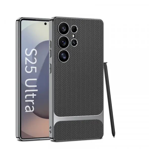 GKK Electroplating Leather Straw Mat Pattern Case For Samsung Galaxy Ultra Series  