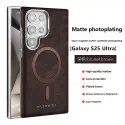 New Electroplating PU Leather Magnetic Case For Samsung S23 S24 S25 Ultra Wireless Charging Protective Cover