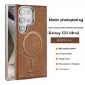 New Electroplating PU Leather Magnetic Case For Samsung S23 S24 S25 Ultra Wireless Charging Protective Cover