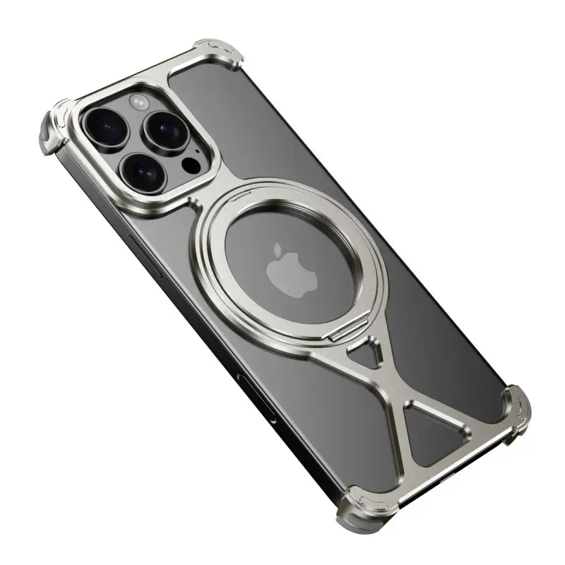 Aluminum Alloy Frameless Case With Rotatable Holder Magnetic Metal Case For iPhone 