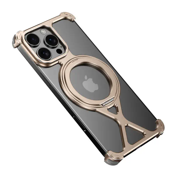 Aluminum Alloy Frameless Case With Rotatable Holder Magnetic Metal Case For iPhone 