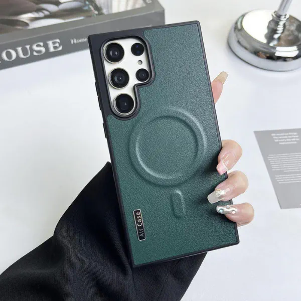 High Quality Hot Contrast Colors Leather Magnetic Charging Mobile Phone Case for Samsung Ultra Series
