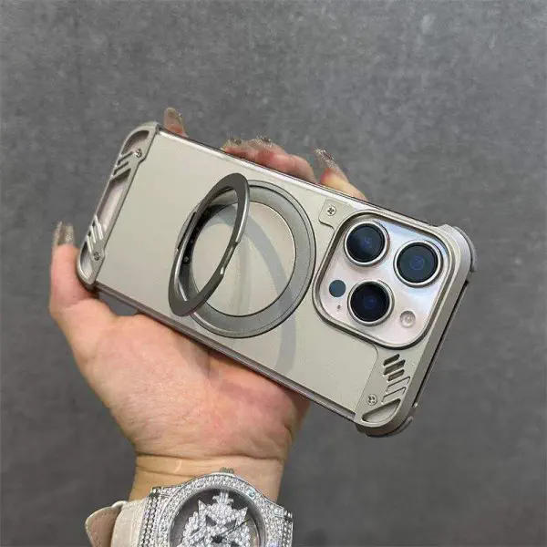 Luxury Armor Shockproof Metal Frame 360° Protective MagSafe Ring Holder Case for iPhone