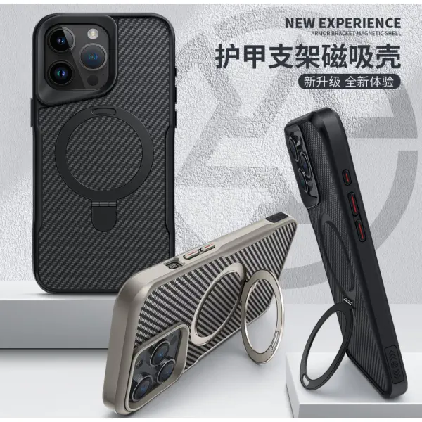 Luxury Carbon Fiber Kickstand Magsafe Case For Iphone 12 To  16 Pro Max