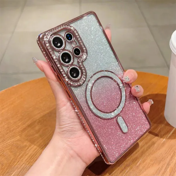Luxury Glitter Magnetic Bling Ring Holder Magsafe Supported Case For Samsung Galaxy