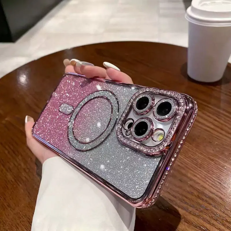 Luxury Glitter Magnetic Bling Ring Holder Magsafe Supported Case For iPhone