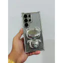Luxury Silver Sparkle Glitter Glam Mirror Built-In Cat Ear Mirror Stand Case For Samsung Galaxy