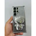 Luxury Silver Sparkle Glitter Glam Mirror Built-In Cat Ear Mirror Stand Case For Samsung Galaxy