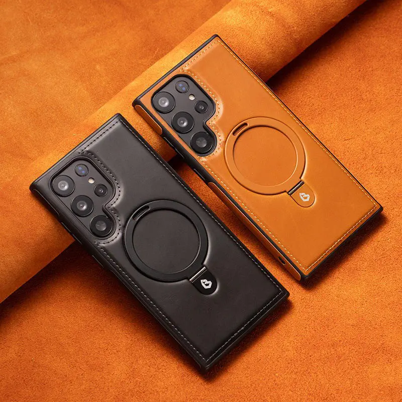 Premium Look Magnetic PU Leather Ring Stand Case  For Samsung Galaxy