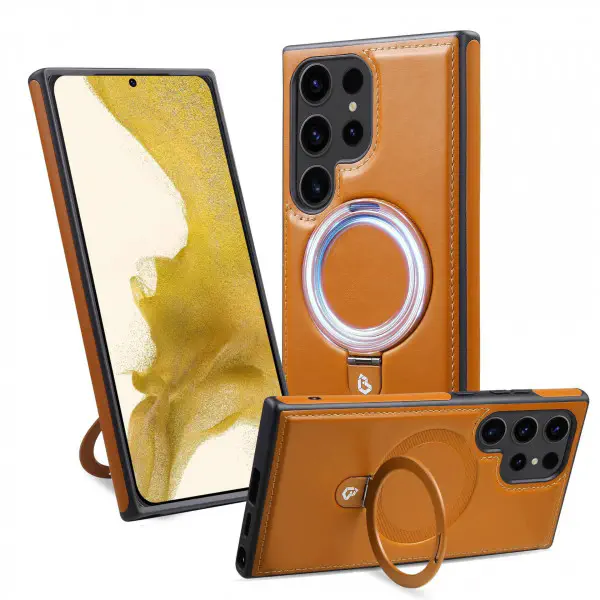 Premium Look Magnetic PU Leather Ring Stand Case  For Samsung Galaxy