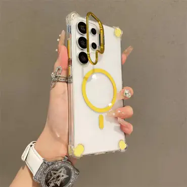 Transparent Acrylic Airbag Anti-knock Flip Camera Stand Holder Magsafe Case for Samsung Galaxy