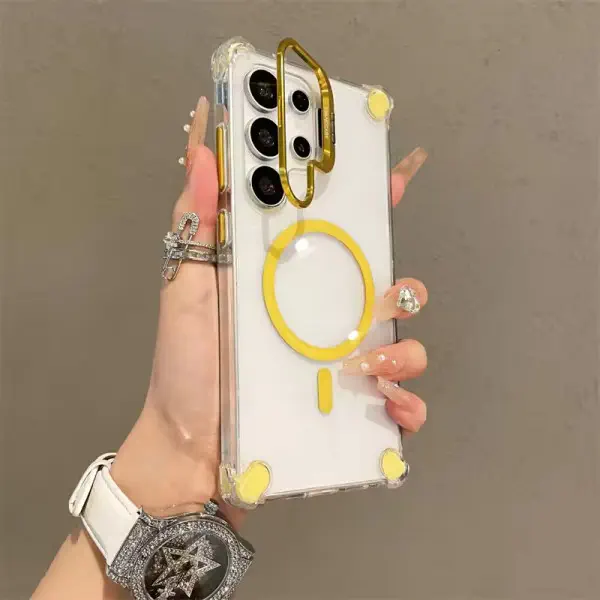 Transparent Acrylic Airbag Anti-knock Flip Camera Stand Holder Magsafe Case for Samsung Galaxy